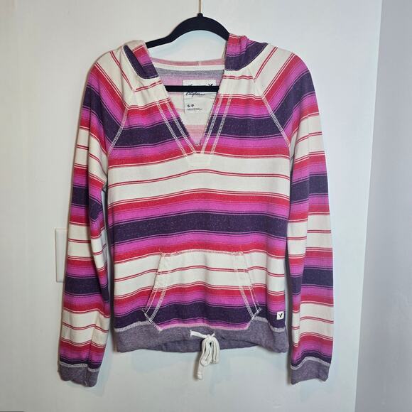 Y2K American Eagle Womens Lightweight Hoodie Size S V Neck Striped Pink Purple - Picture 1 of 7
